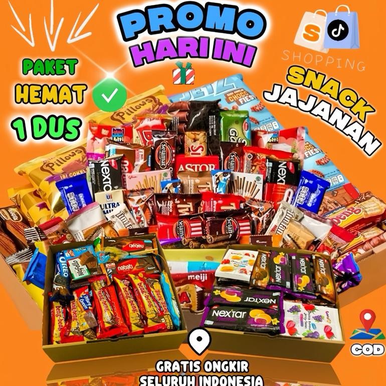 

COD PAKET SNACK 1 DUS JAJANAN MAKANAN RINGAN ISI CAMPURAN FREE BOX PAKET HEMAT BISA REQUEST