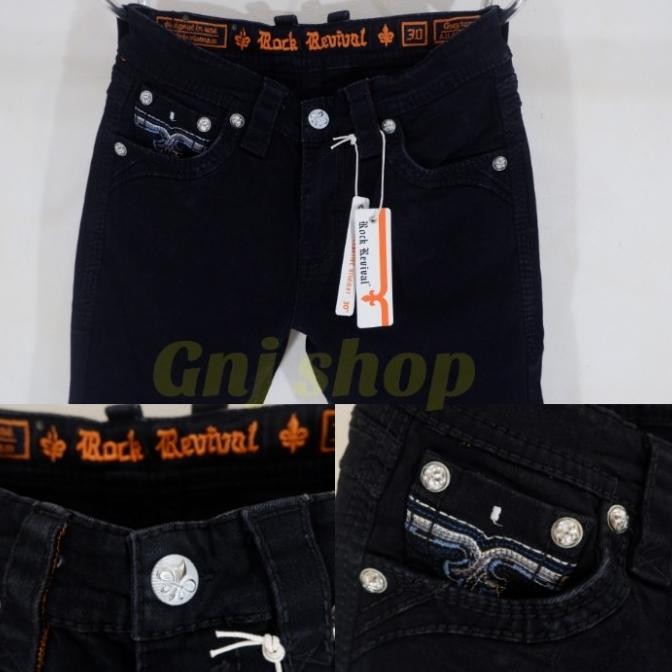 Promo Celana Panjang Jeans Pria Rock Revival Rr Stretch Dark Black Solid Import Full Tag Best Seller