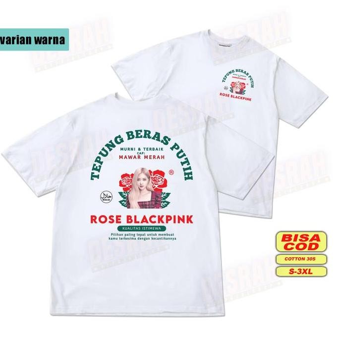 Sale!! Kaos Korean Blackpink Rose Tepung Beras Putih Sablon Digital Cotton Combat