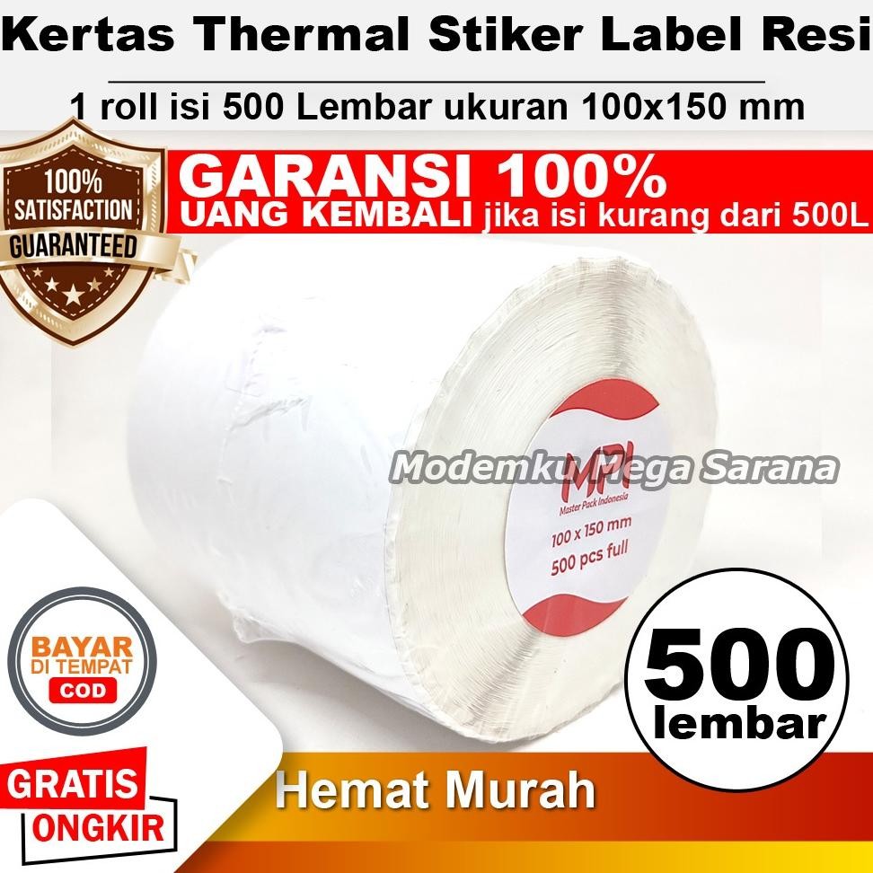 

500 Lembar - Kertas Thermal Stiker Label Resi 100x150 mm Sleman Jogja