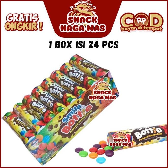 

COKLAT SMILE BOTTLE COKLAT COMPUND BUTIR [1 BOX ISI 24 PCS] Permen Chocolate nUg