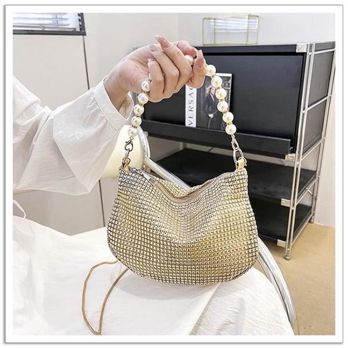 Dearglow- Tas Selempang Permata Mutiara / Tas Pesta Permata Mutiara Mewah/ Tas Selempang Blink Blink