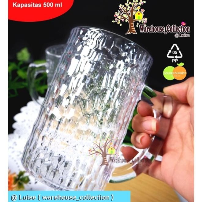 Gelas Es Acrylic/Akrilik Bening/Gelas Gagang Tebal 500Ml Embos 7059