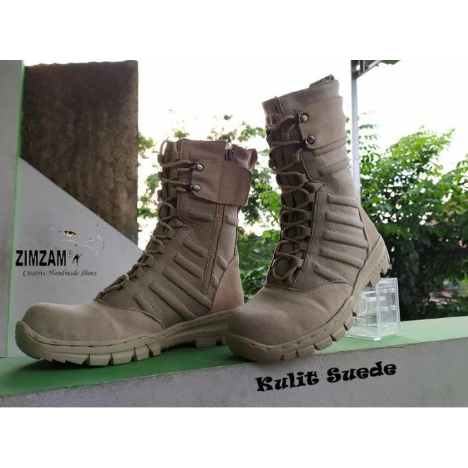 ZIMZAM SEPATU PDL NINJA TITAN GURUN SAFETY BOOTS CREAM SUEDE TNI POLRI
