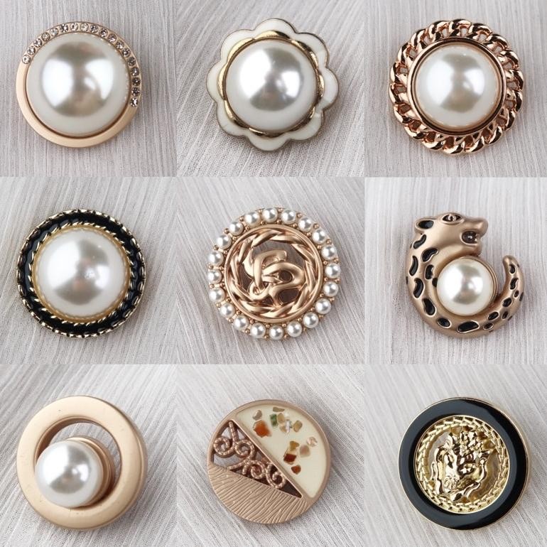 Cod Kancing Baju Mewah Pearl Gold Mix | Fancy Button Gold Pearl | Istana Kancing