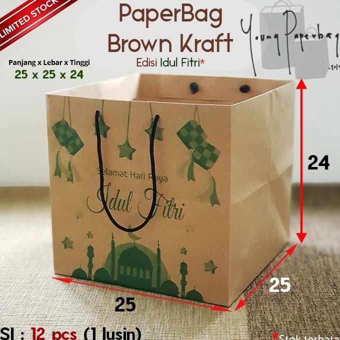 

Gfd-12 Paper Bag / Tas Kertas Idul Fitri Hampers Lebaran Uk. 25X25X24 Model Kotak Nasi Box (1 Lusin)