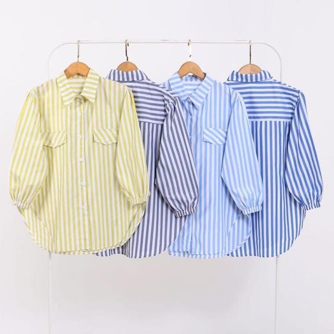 New Sanik Kemeja Wanita Motif Salur - Kemeja Katun Jepang