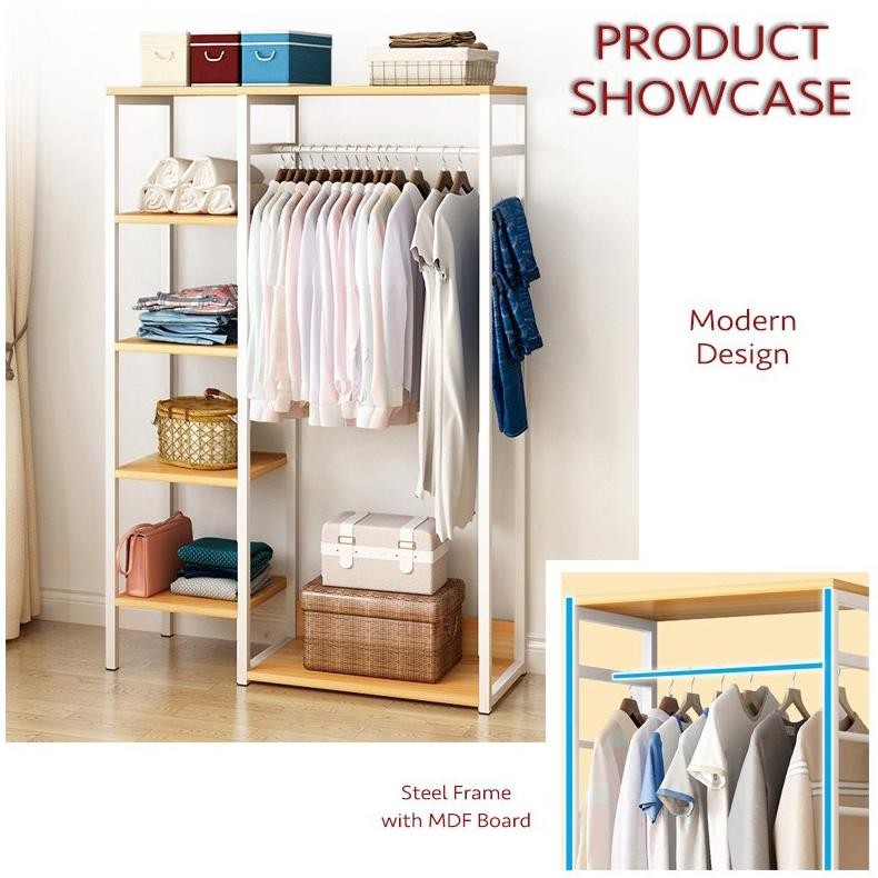 IH Rak Gantungan Baju Kayu Stand hanger kotak serbaguna Rak Gantungan Baju Dengan Rak 5 Susun