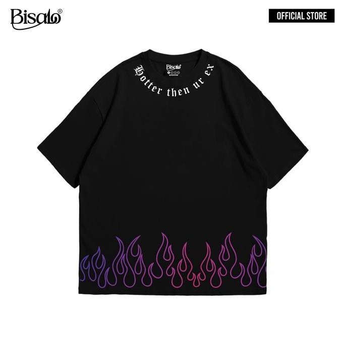 new bsl49 bisalo t-shirt kaos pria wanita motif "api tulisan leher" printing digital hitam putih pol