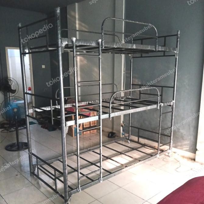 tempat tidur tingkat 3 susun ranjang susun besi bunk bed ranjang besi