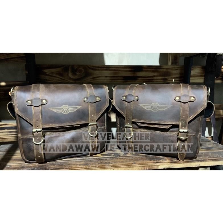 w175 , kawasaki w175 , w175 cafe ,w175 se, sidebag kulit