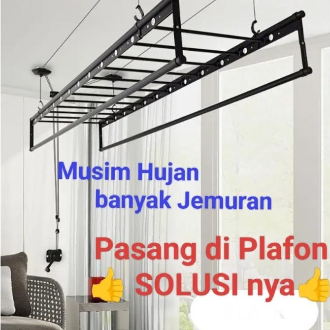 Jemuran Plafon 240cm Gantung Katrol lifting Ceiling Engkol Alumunium Alloy