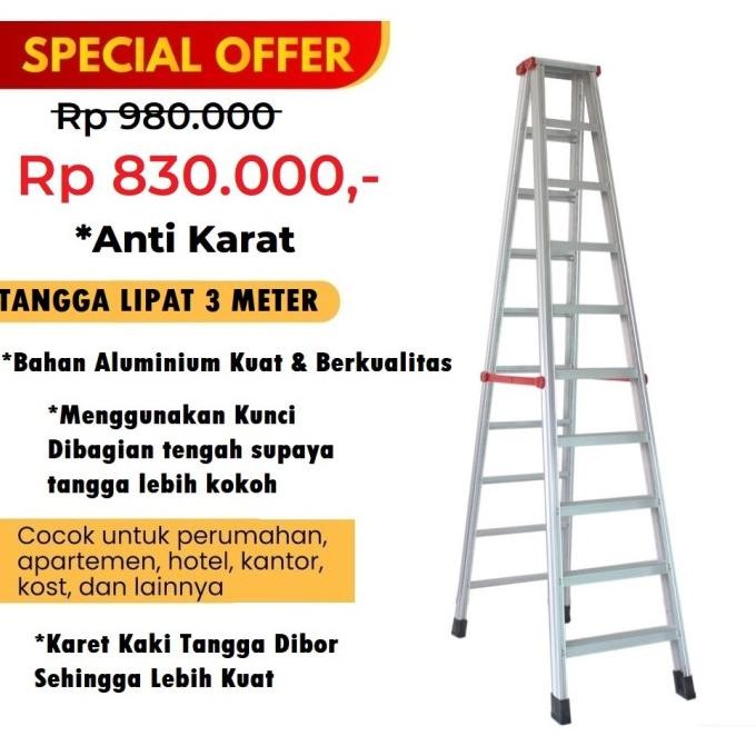 Tangga 3 Meter JUMBO Tinggi Besar Aluminium Besar Tangga Lipat