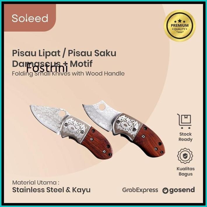 SOLEED PISAU LIPAT MINI POCKET KNIFE DAMASCUS PISAU SAKU