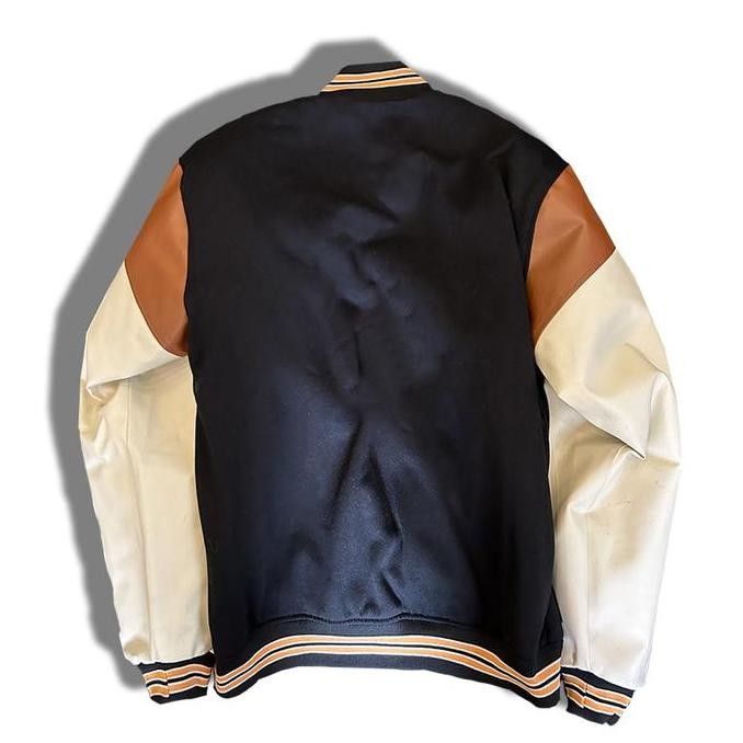 Varsity Bomber Fleece Kombinasi Lengan Semi Kulit| Jaket Vintage Full Bordir Pria Dan Wanita|Jaket B