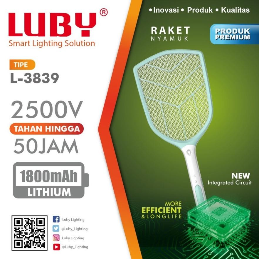 Raket Nyamuk Cas Luby 3839 Batre 1800 mAh Bisa Diganti + Kabel Chager