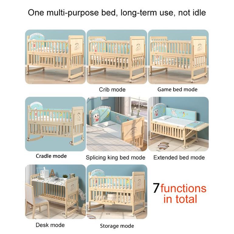 Tempat Tidur Bayi Tempat tidur kayu solid multifungsi boks bayi tempat tidur bayi