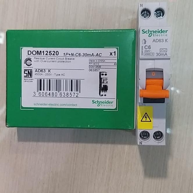 RCBO 6A Slim 1P+N-C6A-30mA Schneider