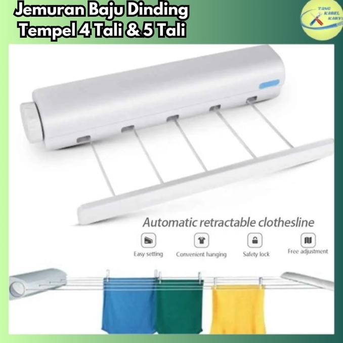 Jemuran Baju Dinding Tempel Praktis Retractable Clothesline 4 Tali 5 Tali