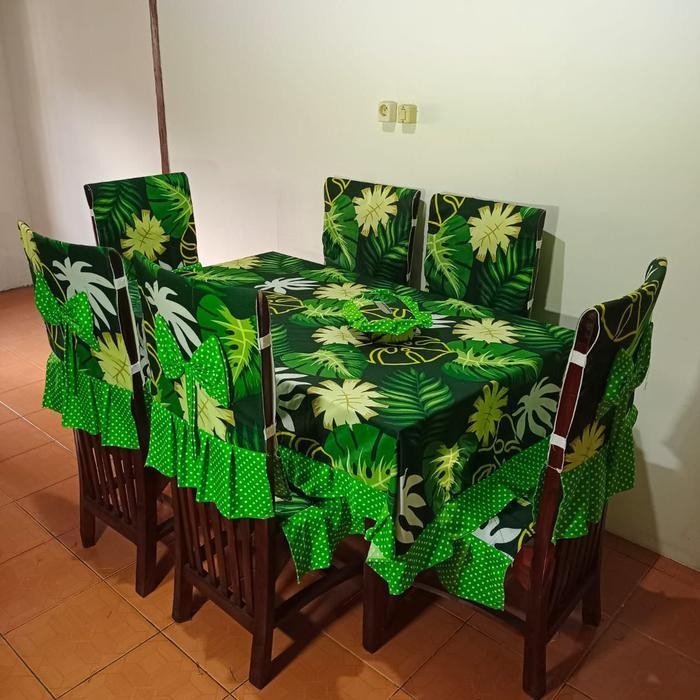 (Cod) Paket Kitchen Satu 1 Set 14 Pcs Sarung Cover Kursi Kerusi Taplak Meja Makan Prasmanan Kotak Te