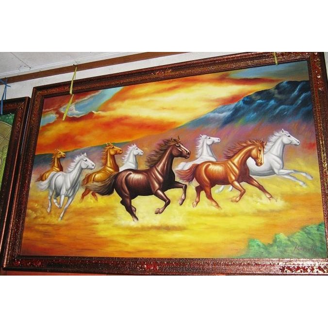 BEBAS ONGKIR - Lukisan 8 Kuda Berlari (Realis)