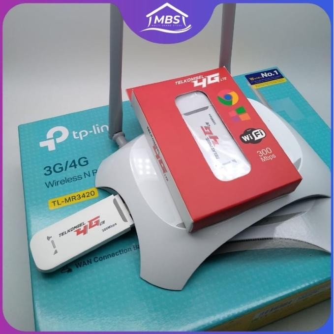 promo Paket Router TPLINK MR3420 + Modem USB WIFI 4G LTE 300Mbps Unlocked