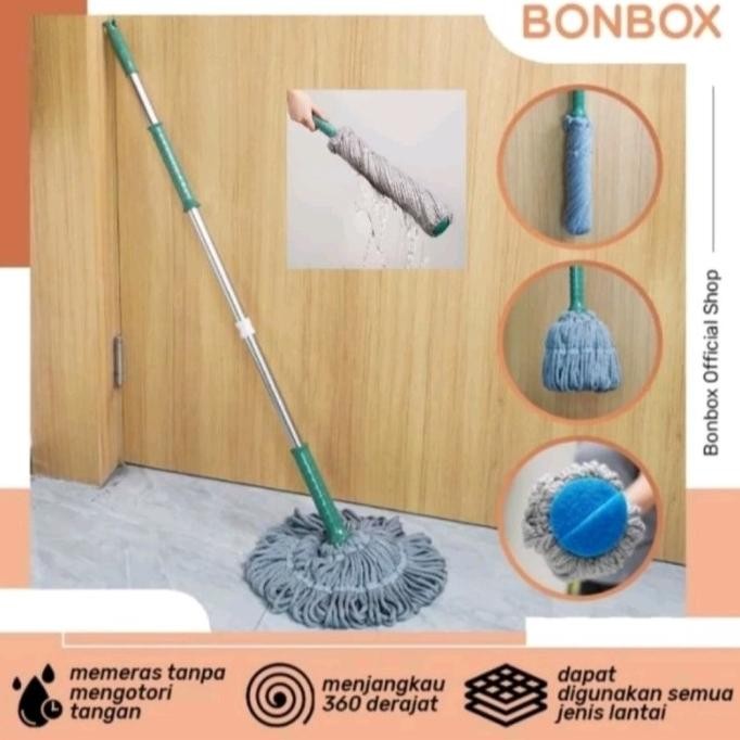 Alat pel lantai putar otomatis microfiber gagang stainless/pel lantai