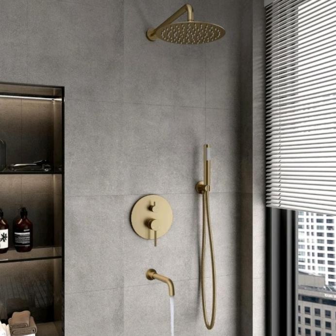 Terlaris Shower Sett Panas Dingin Brush Gold Model Toto Shower Tanam Gold Doff