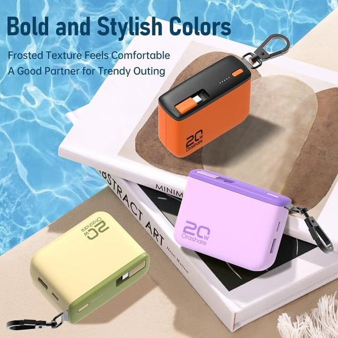Orashare PR10 10000mAh Powerbank PD20W Fast Charging with Built-in Retractable Type C Cable 3 Output