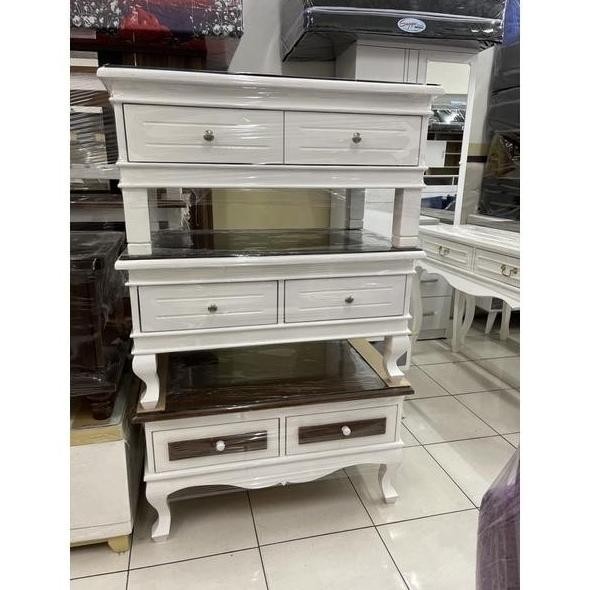 Meja Tamu classic Kaca & Hpl motif marmer