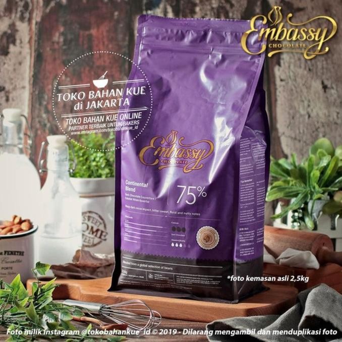 

Sale Embassy Chocolate - Continental 75% 250Gr Couverture Tulip Coklat Dark