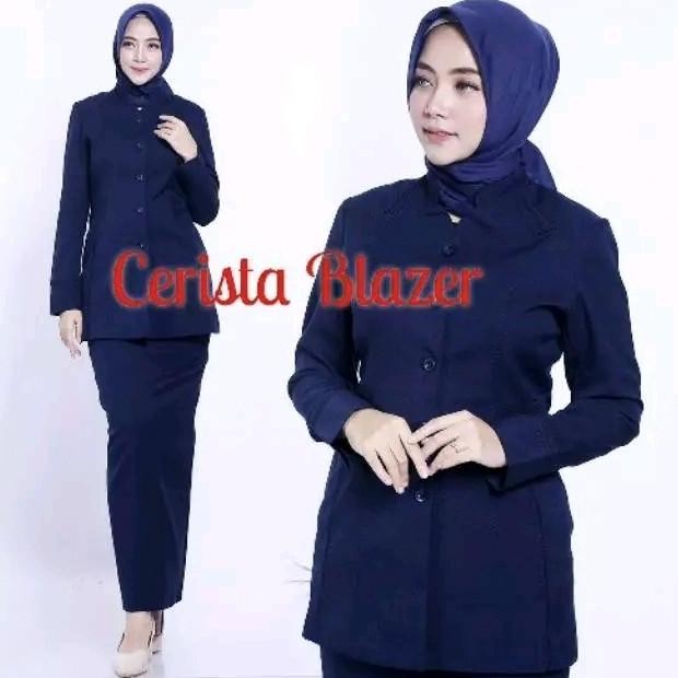 Seragam blazer Biru Dongker Guru ASN,PNS  Wanita /  Setelan Baju Dinas PDH Dongker rok dan celana Ke