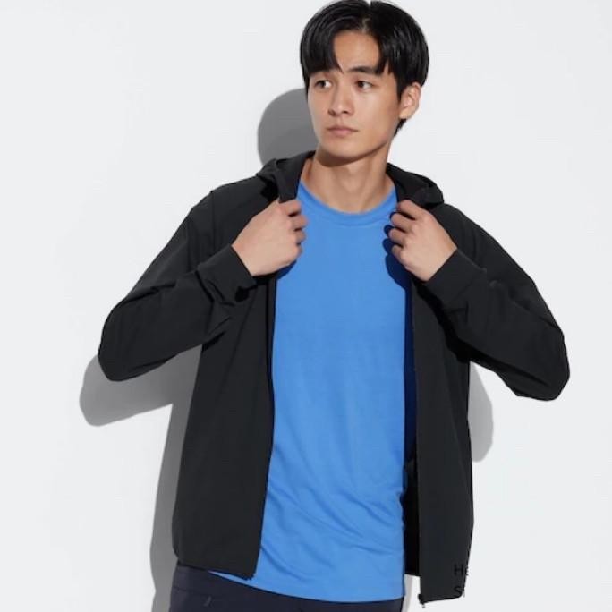 UNIQLO Men Jaket Pria DRY-EX UV Protection Hoodie Retsleting Black