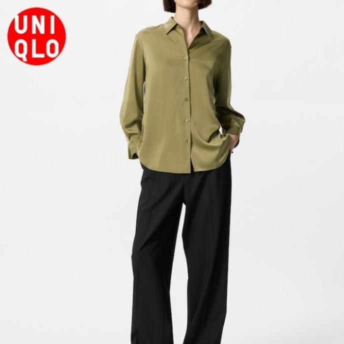 Kemeja Blouse Blus Satin Lengan Panjang Wanita UNIQLO ORIGINAL