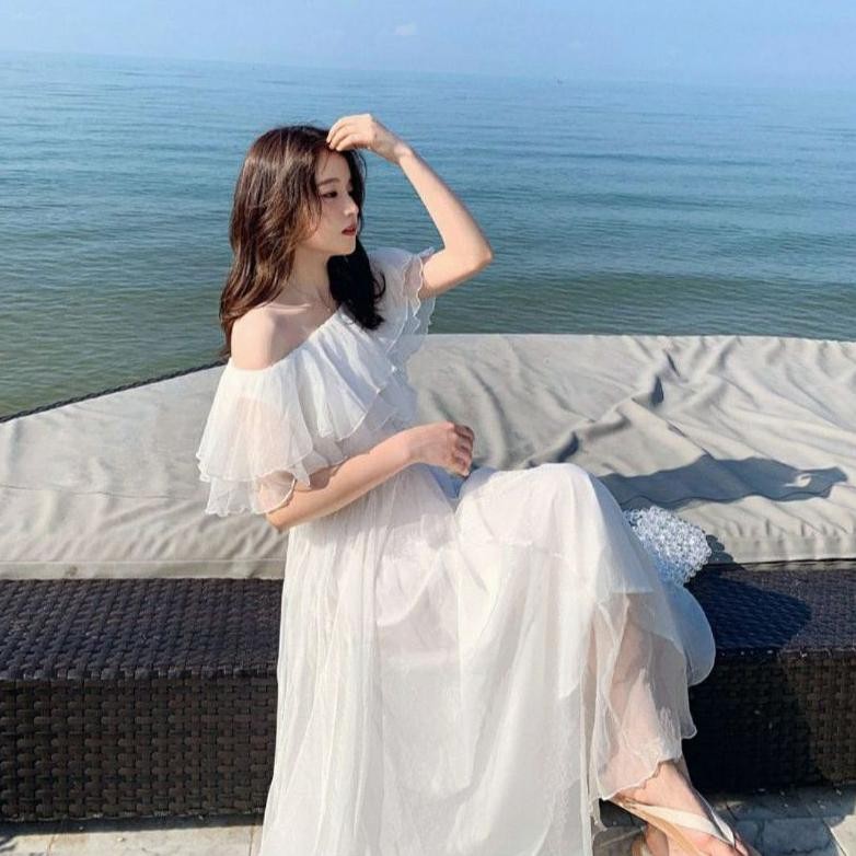 Ew-45 Redy Lagi 0179/ D0356 Yurina / Malaika /Ruffle Juliet Dress Off Shoulder  Putih Bohemian Panta