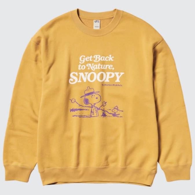 UNIQLO Men Sweatshirt Peanuts Sweater Pria Lengan Panjang Yellow
