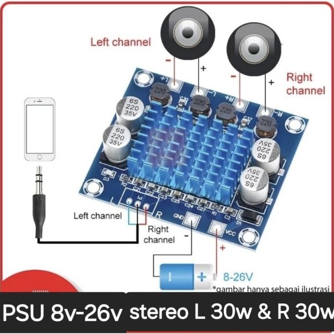 Baru ( POWER MINI 30W + 30W ) MODUL  SPEAKER  KIT PCB AMPLIFIER AMPLI STEREO  PSU 8V 9V 10V 12V 15V 