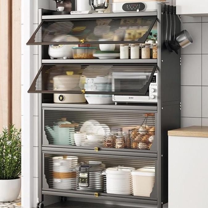 Rak Kabinet Dapur Rak Oven Microwave Rak Penyimpanan Multi-layer Dengan Roda Serbaguna Kabinet