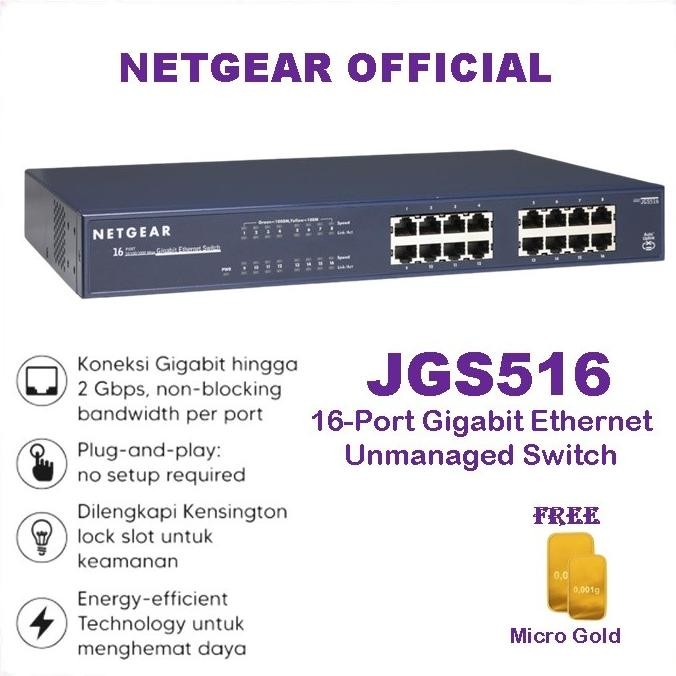 Netgear JGS516 Switch 16-Port 10/100/1000 Mbps Gigabit Ethernet