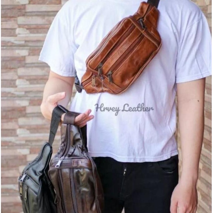 TAS PINGGANG PRIA UKURAN BESAR100% KULIT SAPI ASLI/TAS WISBAG KULIT ASLI/TAS SLEMPANG /WISBAG KULIT 