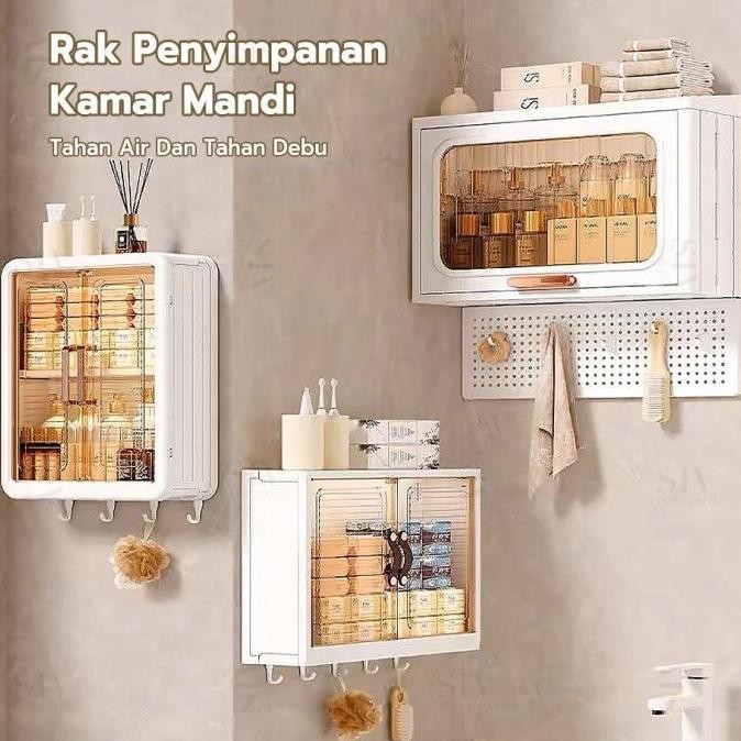 Lemari Plastik Kamar Mandi Dinding Aesthetic Kabinet Kamar Mandi Tertutup Kotak Rak Kamar Mandi