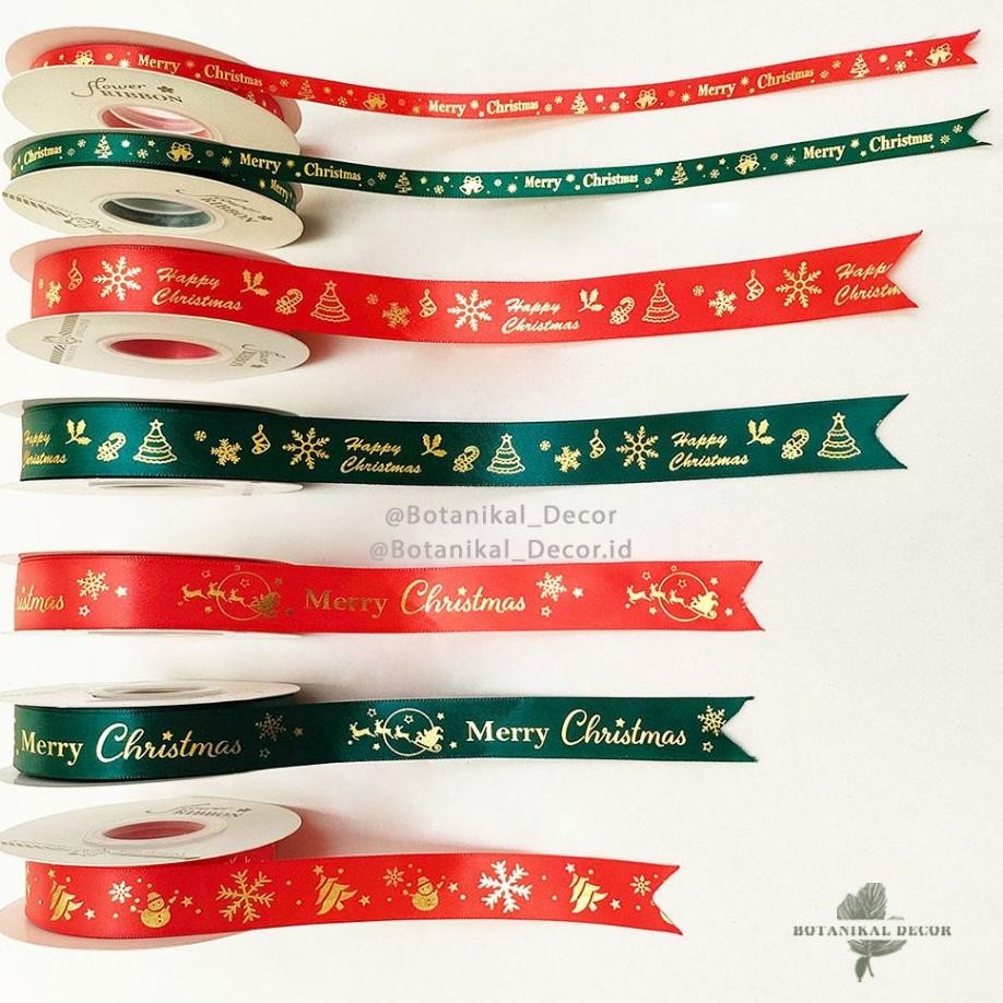 

1 Roll 22Meter Pita Natal Pita Atin Chritma Ribbon Gift Hamper Ado Deorai Natal Motif Merry Chritma