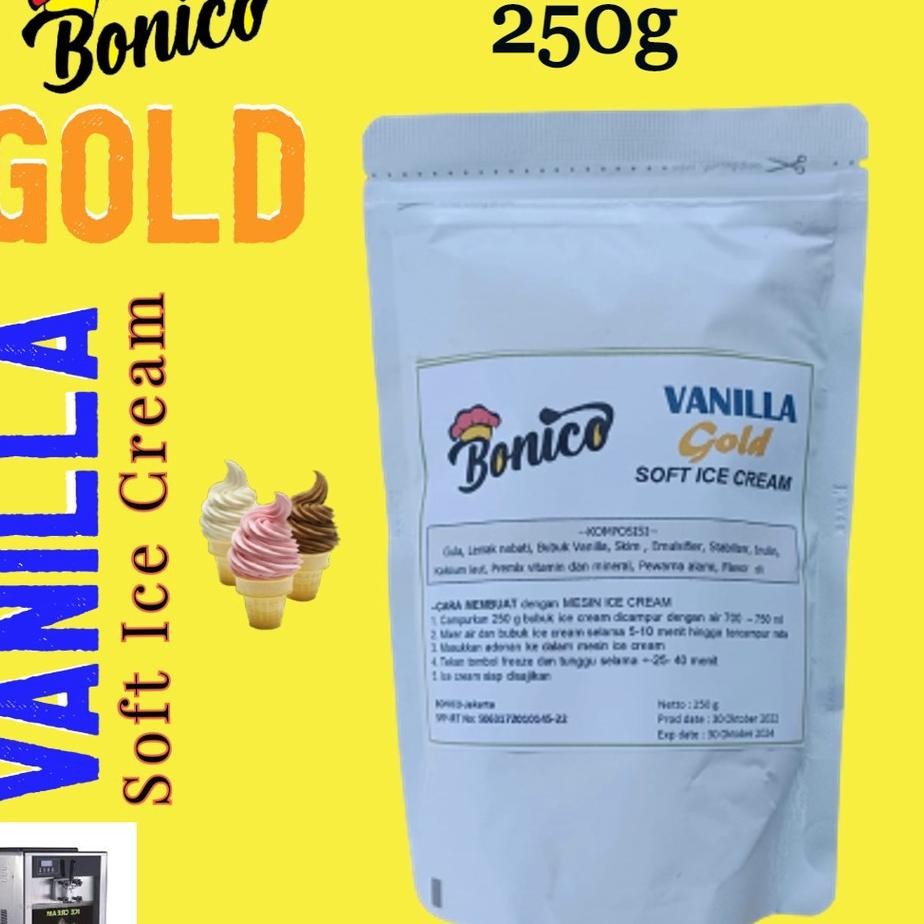

Bonico Vanilla Gold Oft Ice Cream Powder 250Gr Reto Pre Tepung Erbu Bubu E Rim N Mein Vanila Cone Frizco Oft Oft Erve Groir Ditributor Produen Franchie