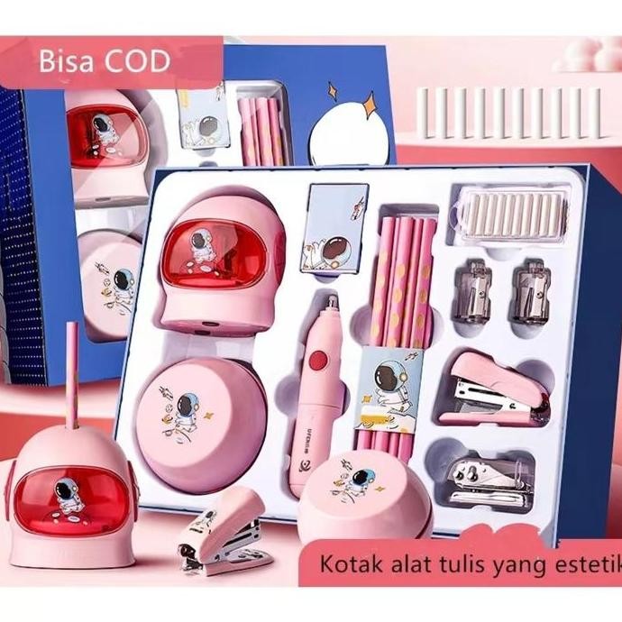 

Electric Stationery Set / Set Alat Tulis Dengan Rautan Penghapus Vacuum Elektrik dan Pensil 11 In 1 by Radhiant official
