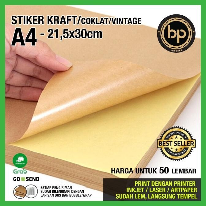 

[A4 LABEL/PRINT] KERTAS STIKER / STICKER KRAFT / COKLAT - ISI 50 lbr Paper Printer by Radhiant official
