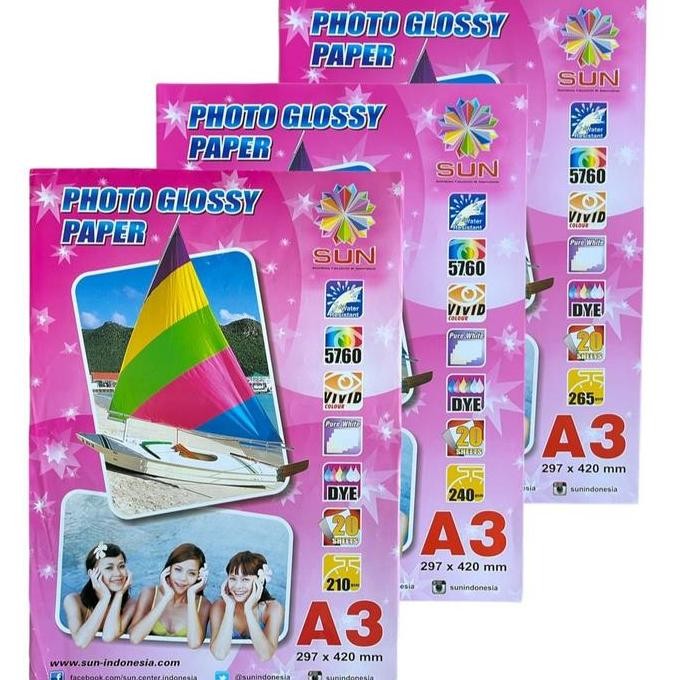 

Kertas Foto Sun Glossy Photo Paper A3 (210 240 265 Gsm) Best Seller