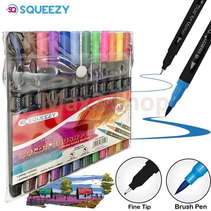

Color Brush Pen 2 in 1 Squeezy / Pena Kuas Warna Dual Tip CLP SQ-8912 by Radhiant official