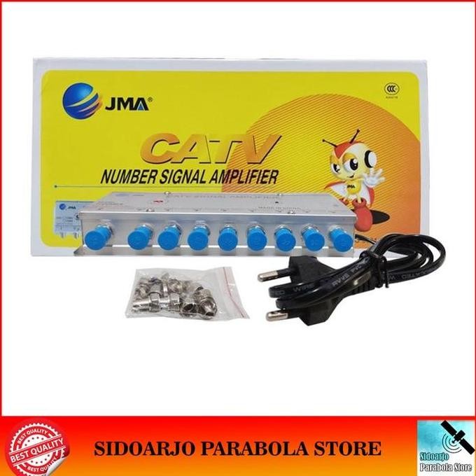 Penguat Sinyal Booster Antena Tv Uhf Vhf Digital & Tv Kabel Catv Amplifier Splitter 8 Way 20Db Jma-1