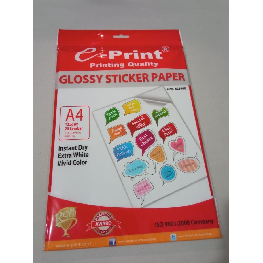 

E-Print Glossy Sticker Paper A4 135Gsm 20 Lembar [ Buble Chat ] Best Seller