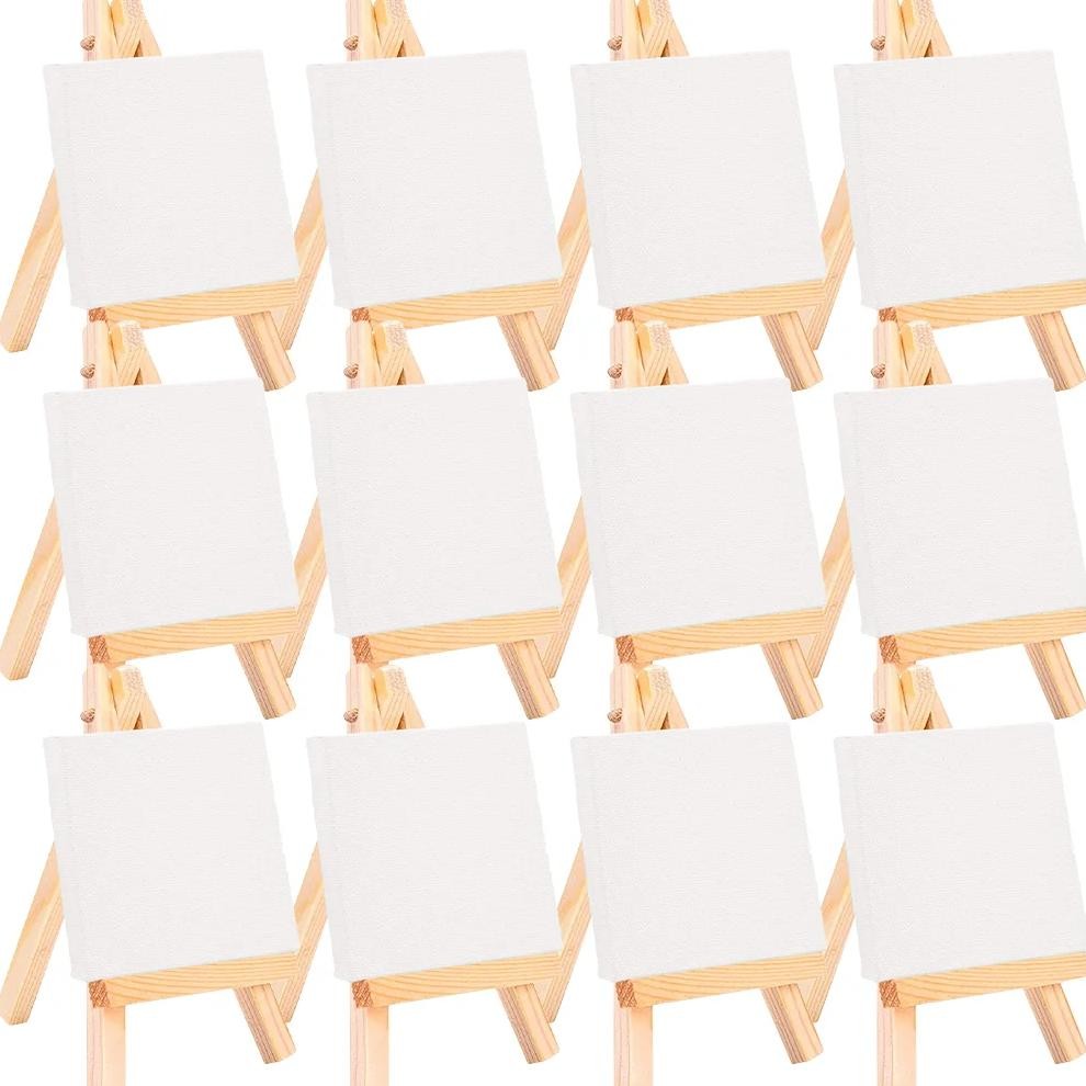 

18 Pcs Mini Canvas Easel Wooden Painting Frame Blank Panels Decorative Supplies Triangle Stand For Oil Paintings